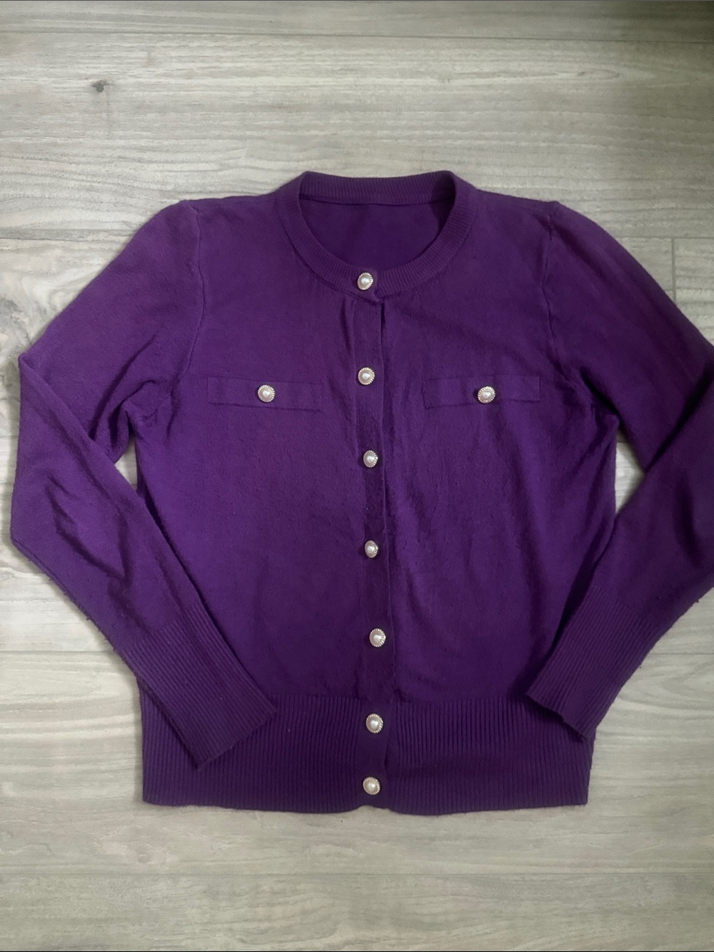 Korea Purple Button-Front Cashmere-Blend Cardigan Sweater